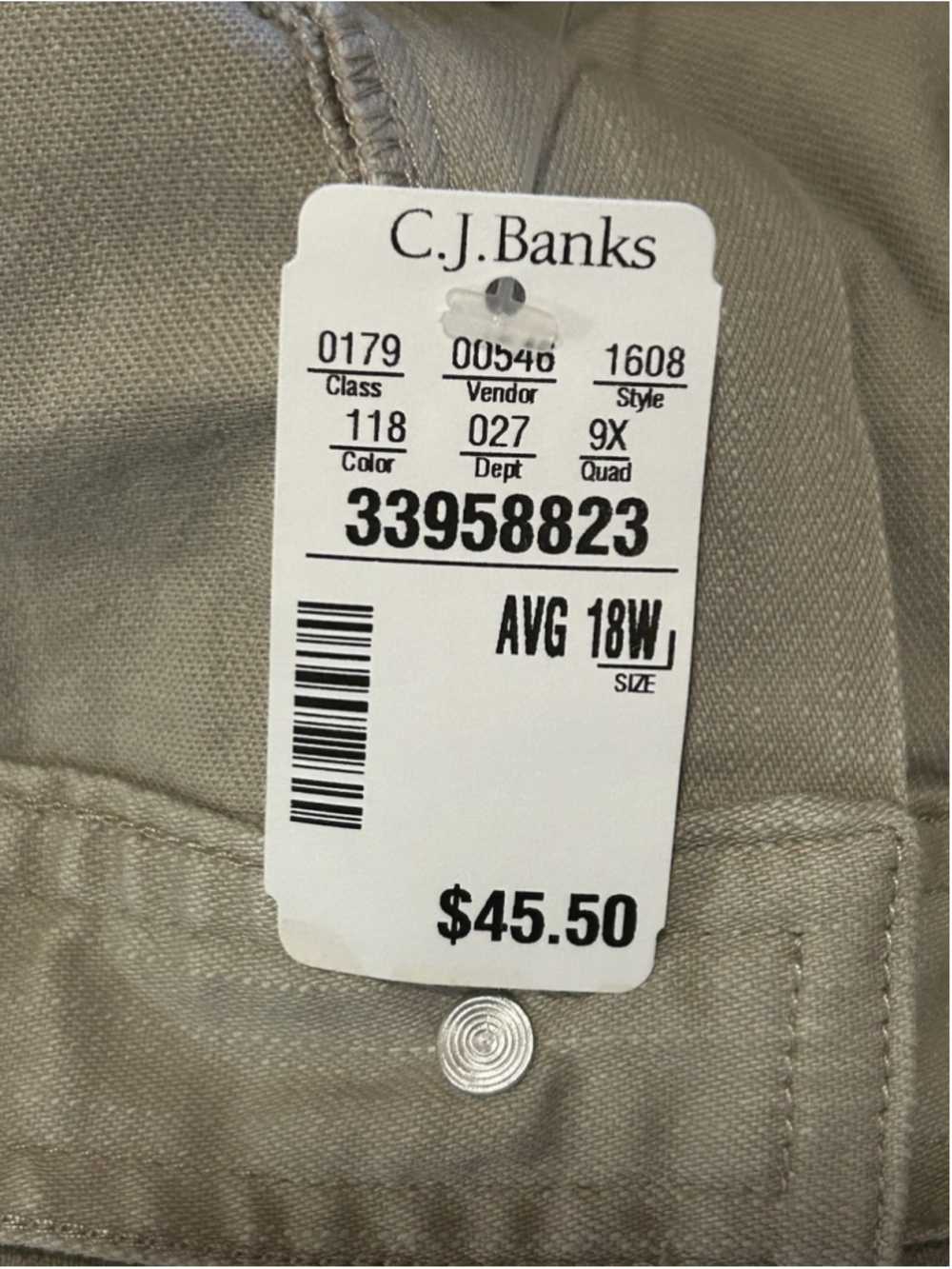 CJ Banks Comfort Stretch Khaki Capri Pants Cargo Pocket Rivets NWT 18W Plus - Picture 10 of 10